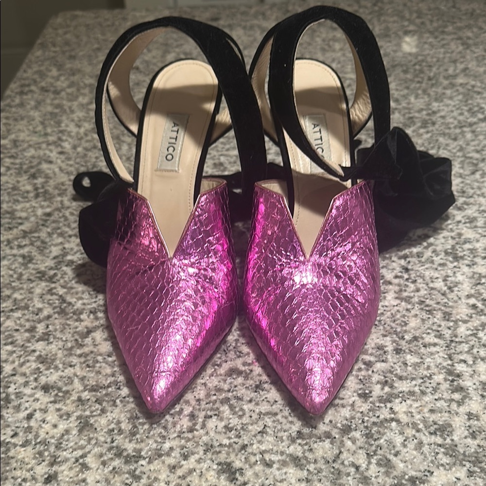 The Attico Pink and Black Heels with Pointed Toe